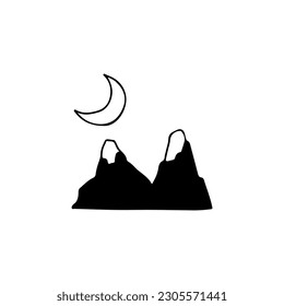 Mountain and moon doodle illustration vector