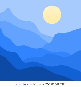 Montanha e lua paisagem ilustração em design plano