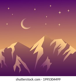 Mountain and moon landscape vector illustration pink