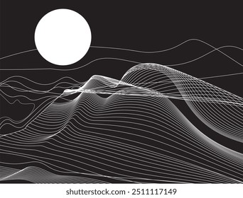 Montaña y la línea de la luna ilustración de patrón de arte. Paisajes Abstractas de los fondos contemporáneos de la montaña. Línea abstracta