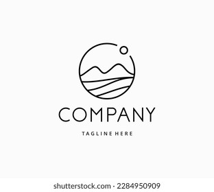 Vector de diseño del logotipo de monolina de montaña y luna