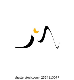 mountain and moon night scene logo design