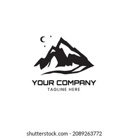 Mountain and moon silhouette logo design