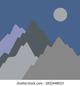 Ilustración plana simple de la montaña y la luna 