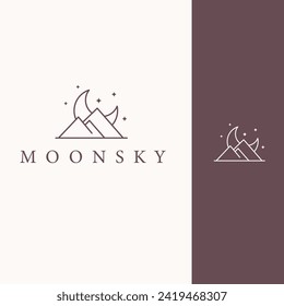 Mountain and moon star line art simple logo design minimallist for luxury bussiness	do using adobe illustrator