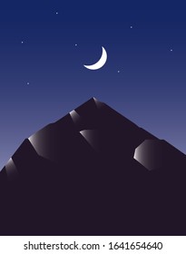 Mountain and moon with Tiny stars