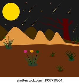 Ilustración vectorial de la montaña y la luna