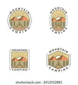 mountain morning camping illustration monoline or line art style, design can be for t shirts, sticker, printing needs
