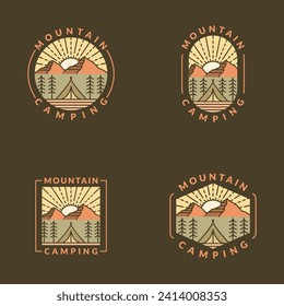 mountain morning camping illustration monoline or line art style, design can be for t shirts, sticker, printing needs
