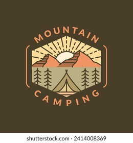 mountain morning camping illustration monoline or line art style, design can be for t shirts, sticker, printing needs