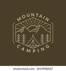 mountain morning camping illustration monoline or line art style, design can be for t shirts, sticker, printing needs