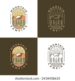 mountain morning camping illustration monoline or line art style, design can be for t shirts, sticker, printing needs