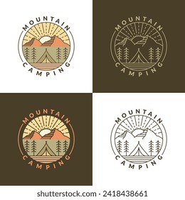 mountain morning camping illustration monoline or line art style, design can be for t shirts, sticker, printing needs