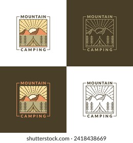 mountain morning camping illustration monoline or line art style, design can be for t shirts, sticker, printing needs