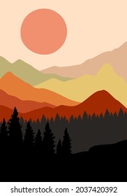 Mountain in the morning. modern minimalist abstract illustration. sunrise nature abstract landscape background