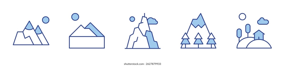 mountain, mountains, hill. Mountain Icon vector illustration. Line Duotone style. Editable stroke.