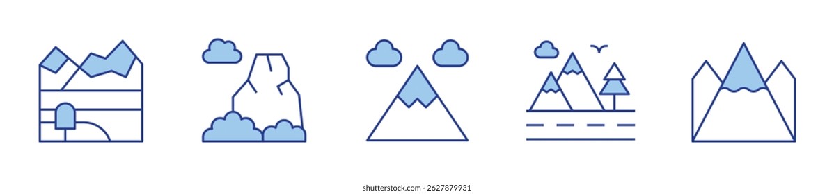 mountain, mountains, mountain road. Mountain Icon vector illustration. Line Duotone style. Editable stroke.