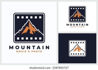Mountain Movie And Photo icons, Different types of Mountain Movie And Photo. Mountain silhouettes, various peak shapes. Ideal for logos, icons, adventure graphics, digital design, print. Versatile