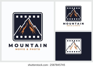 Mountain Movie And Photo icons, Different types of Mountain Movie And Photo. Mountain silhouettes, various peak shapes. Ideal for logos, icons, adventure graphics, digital design, print. Versatile