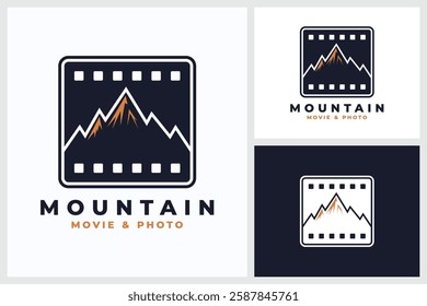 Mountain Movie And Photo icons, Different types of Mountain Movie And Photo. Mountain silhouettes, various peak shapes. Ideal for logos, icons, adventure graphics, digital design, print. Versatile