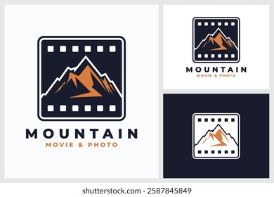 Mountain Movie And Photo icons, Different types of Mountain Movie And Photo. Mountain silhouettes, various peak shapes. Ideal for logos, icons, adventure graphics, digital design, print. Versatile