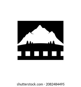 mountain movie siloed negative space logo. 