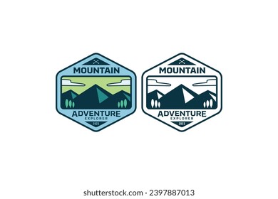 mountain national park adventure logo design with hexagon frame for sport and adventure