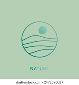 Mountain and natural landscape logo design,Nature line style logo,simple, minimalist,gradient. Circle nature logo.