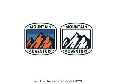 mountain nature badge adventure logo design with blue sky on frame for sport and adventure