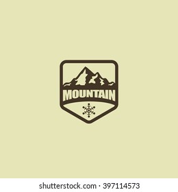 Mountain, nature exploration vintage logos, emblems, silhouettes and design elements. Outdoor activity in wilderness symbols design template, vector illustration.