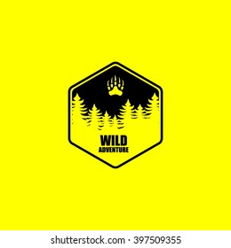 Mountain, nature exploration vintage logos, emblems, silhouettes and design elements. Outdoor activity in wilderness symbols design template, vector illustration.