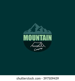 Mountain, nature exploration vintage logos, emblems, silhouettes and design elements. Outdoor activity in wilderness symbols design template, vector illustration.