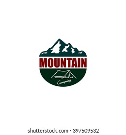 Mountain, nature exploration vintage logos, emblems, silhouettes and design elements. Outdoor activity in wilderness symbols design template, vector illustration.