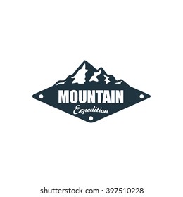 Mountain, nature exploration vintage logos, emblems, silhouettes and design elements. Outdoor activity in wilderness symbols design template, vector illustration.