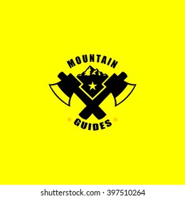 Mountain, nature exploration vintage logos, emblems, silhouettes and design elements. Outdoor activity in wilderness symbols design template, vector illustration.