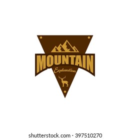 Mountain, nature exploration vintage logos, emblems, silhouettes and design elements. Outdoor activity in wilderness symbols design template, vector illustration.
