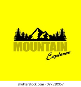 Mountain, nature exploration vintage logos, emblems, silhouettes and design elements. Outdoor activity in wilderness symbols design template, vector illustration.