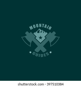 Mountain, nature exploration vintage logos, emblems, silhouettes and design elements. Outdoor activity in wilderness symbols design template, vector illustration.