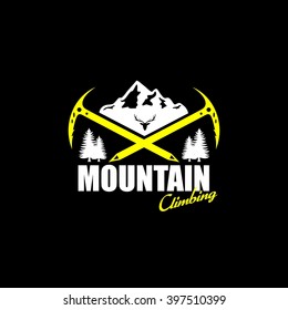 Mountain, nature exploration vintage logos, emblems, silhouettes and design elements. Outdoor activity in wilderness symbols design template, vector illustration.