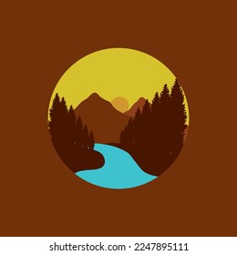 Diseño de ilustraciones de montaña y naturaleza, adecuado para temas de aventura.