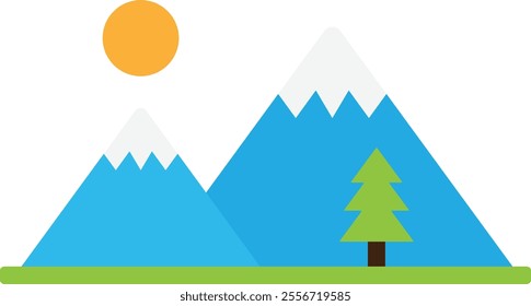 Mountain Nature Landscape Icon Vector Flat Illustration