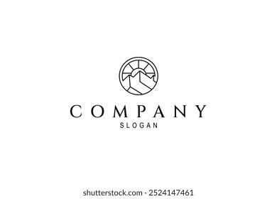 mountain nature landscape logo in circle frame in line art design style