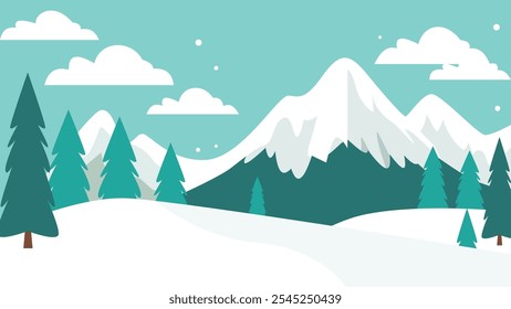 Mountain Nature Landscape with Pine Tree in the Forest in Snow Winter Season
