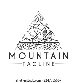 Mountain and nature line art vector logo. the concept of mountain trees and nature, perfect for adventure or nature lovers