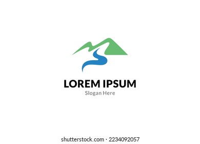 Mountain nature logo with fresh spring water in simple design concept