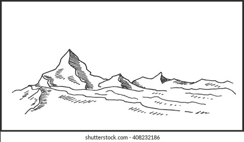 Mountain nature scenery vector illustration with snow and mountain peak, for outdoor and expedition travel design