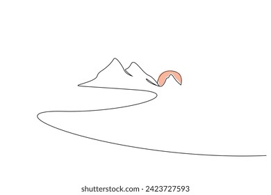 mountain nature sun sunset ouddor simple one line art design