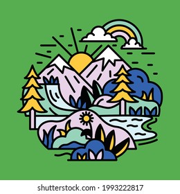 Mountain nature and sunrise graphic illustration vector art t-shirt design