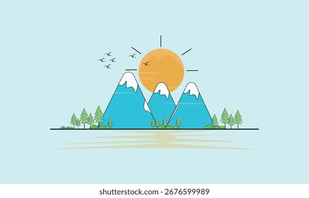 Ilustración vectorial de montaña en la naturaleza para su uso.