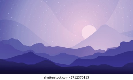 Noche de montaña. Hermoso paisaje de cadena de montaña en la noche.	